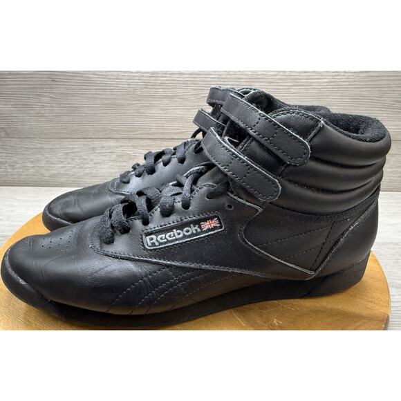 Reebok Classic Hi Top Shoes Aerobic Sneakers Freestyle Black Womens 9 - Picture 2 of 9